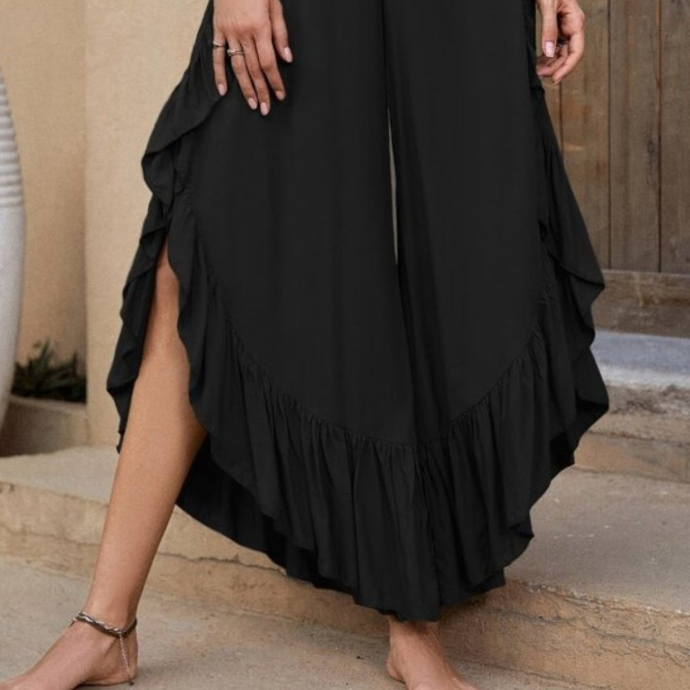 Hem Wide Leg ruffled hem Pants black - Picture 6 of 8